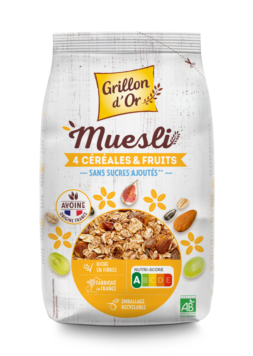 Muesli 4 céréales & fruits 500g Grillon d'Or